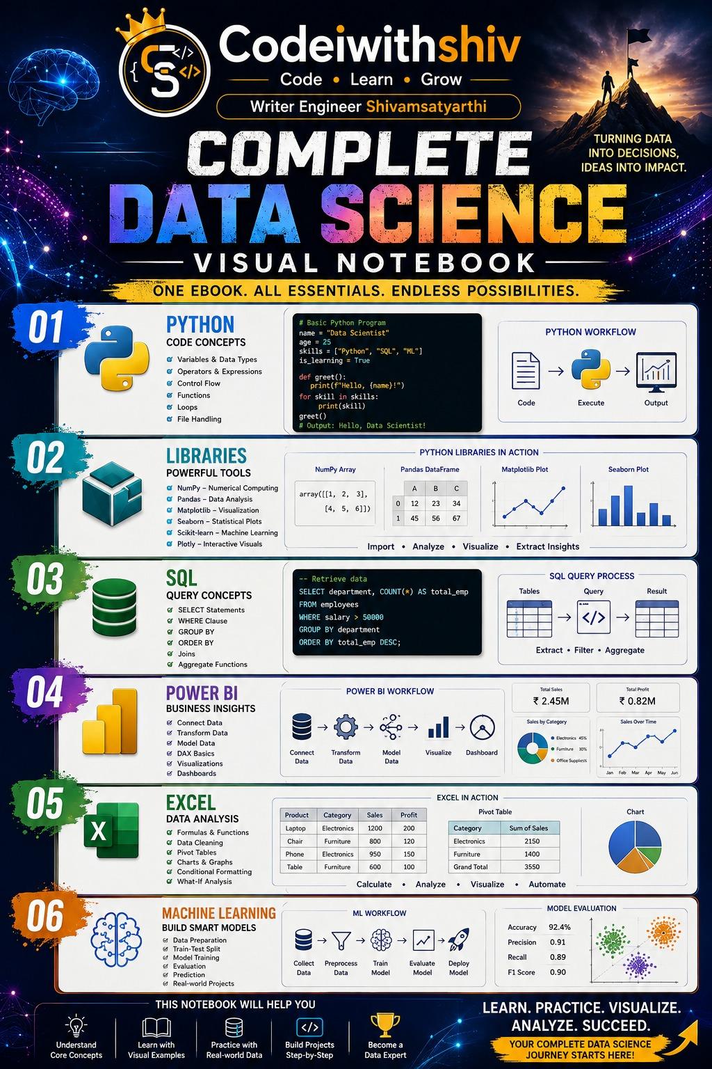 Notebook Overview sample page from the Complete Data Science Visual Notebook