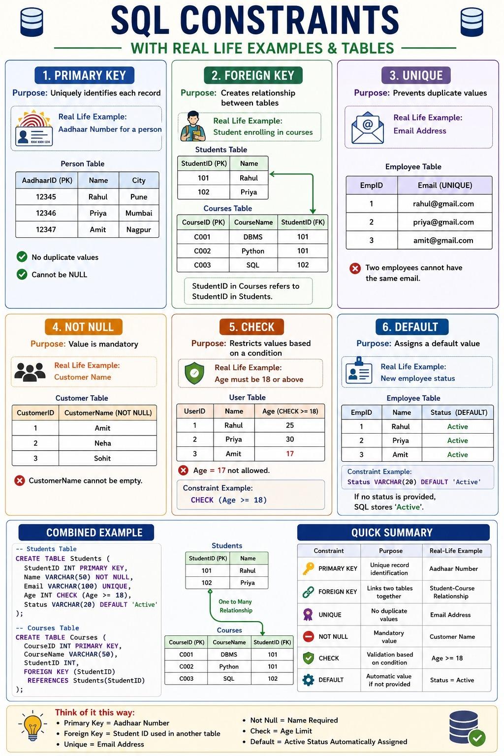 SQL Constraints sample page from the Complete Data Science Visual Notebook